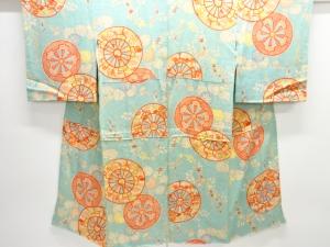 アンティーク　紋錦紗源氏車に草花模様長襦袢